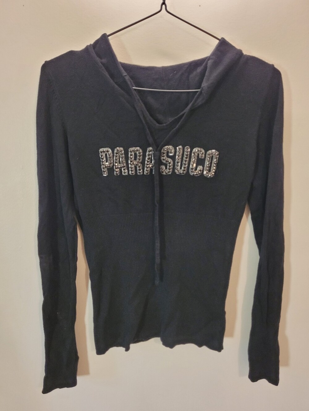 Parasuco Vintage Y2k Black Hooded Sweatshirt with Embellished Logo - S